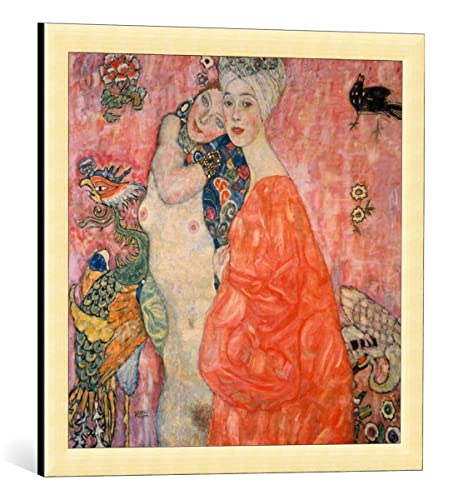 Bild mit Bilder-Rahmen: Gustav Klimt Die Freundinnen - dekorativer Kunstdruck, hochwertig gerahmt, 55x55 cm, Gold gebürstet von kunst für alle