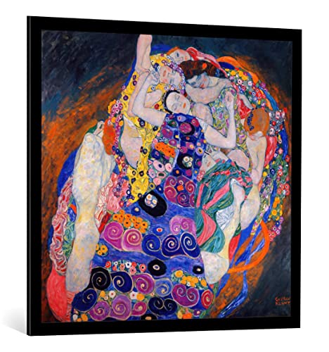 Bild mit Bilder-Rahmen: Gustav Klimt Die Mädchen - dekorativer Kunstdruck, hochwertig gerahmt, 95x90 cm, Schwarz matt von kunst für alle