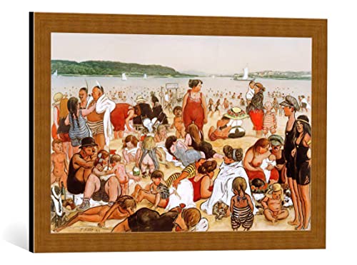 Bild mit Bilder-Rahmen: Heinrich Zille Berliner Strandleben - dekorativer Kunstdruck, hochwertig gerahmt, 65x40 cm, Kupfer gebürstet von kunst für alle