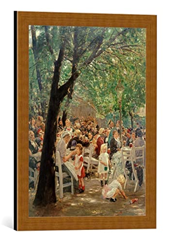 kunst für alle Bild mit Bilder-Rahmen: Max Liebermann Münchner Biergarten - dekorativer Kunstdruck, hochwertig gerahmt, 40x55 cm, Kupfer gebürstet von kunst für alle