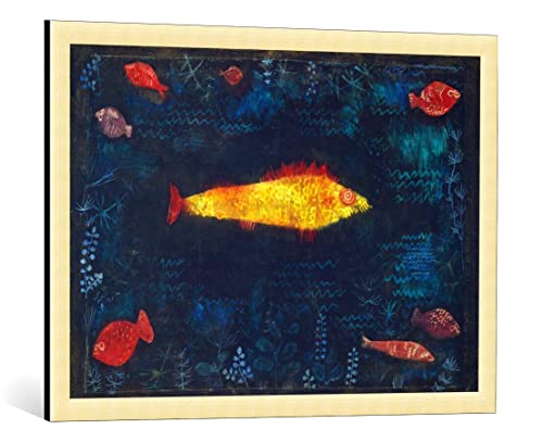 kunst für alle Bild mit Bilder-Rahmen: Paul Klee Der goldene Fisch - dekorativer Kunstdruck, hochwertig gerahmt, 85x60 cm, Gold gebürstet von kunst für alle