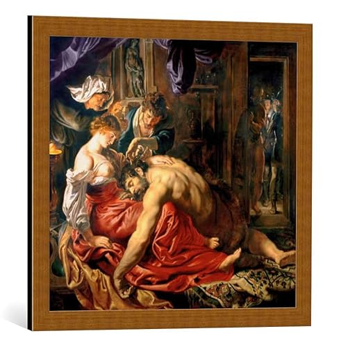 kunst für alle Bild mit Bilder-Rahmen: Peter Paul Rubens Samson und Delila - dekorativer Kunstdruck, hochwertig gerahmt, 60x55 cm, Kupfer gebürstet von kunst für alle