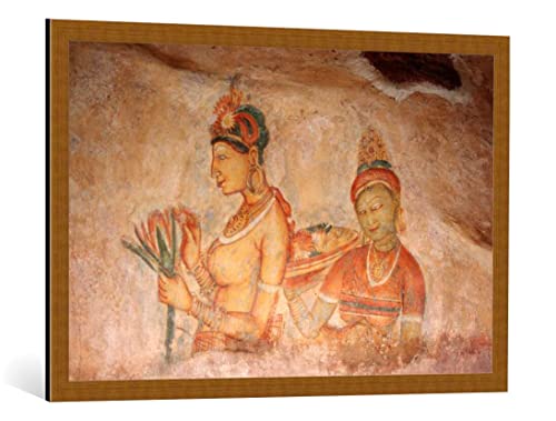 Bild mit Bilder-Rahmen: Sigiriya Sigiriya Wandfresken Wolkenmädchen c - dekorativer Kunstdruck, hochwertig gerahmt, 100x65 cm, Kupfer gebürstet von kunst für alle