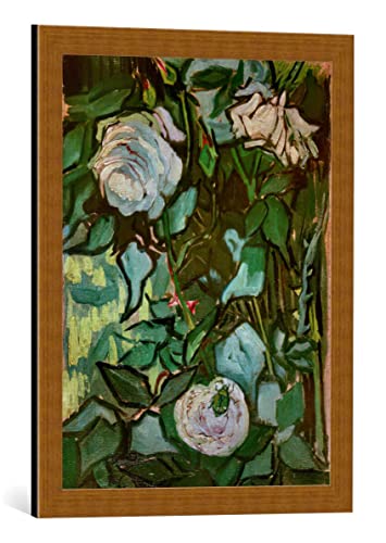 kunst für alle Bild mit Bilder-Rahmen: Vincent Van Gogh Rosen und EIN Käfer - dekorativer Kunstdruck, hochwertig gerahmt, 45x60 cm, Kupfer gebürstet von kunst für alle