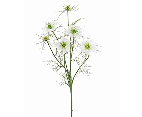 Blume Nigella Hahnenfuß Weiss mit 4 Blüten, Länge ca. 65cm - Kunstblumen Dekoblumen von kunstpflanzen-discount.com