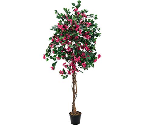 Bougainvillea Kunstbaum künstliche Drillingsblume 180cm hoch am Naturstamm mit Ranken roten Blüten im Topf von kunstpflanzen-discount.com