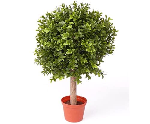 Buchskugel auf Stamm ca. 35cm hoch mit ca. 252 PE-Kunststoff Blätter UV-beständig - Kleiner Buchsbaum mit Echtholzstamm im Topf von kunstpflanzen-discount.com