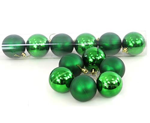 Christbaumkugeln 12er Set Kunststoff in smaragdgrün mit 6cm matt und glänzend Sortiert von kunstpflanzen-discount.com