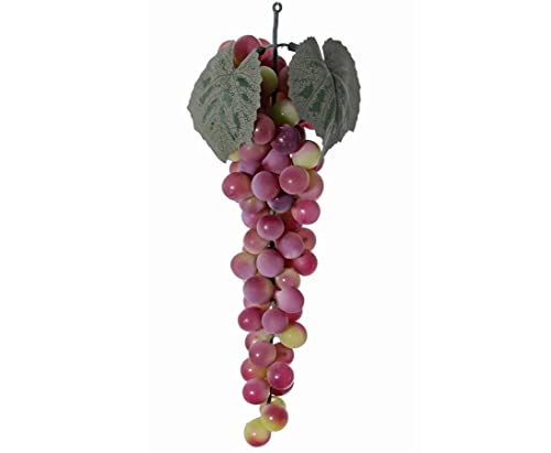 kunstpflanzen-discount.com Deko Obst mit 90 rötlich violetten Trauben und 2 Blättern 26cm lang - Künstliche rote Weintrauben ideal für Tischdekorationen von kunstpflanzen-discount.com