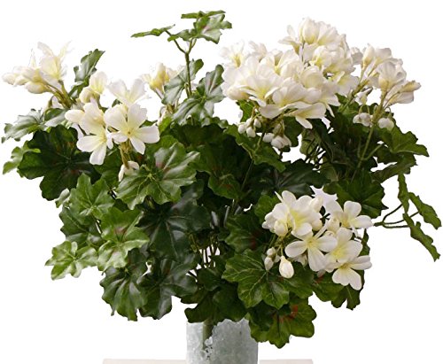 Geranien Kunstblume mit 116 weißen Blüten, Höhe und Durchmesser ca. 40cm - Künstliche Pelargonien Geranienpflanze ohne Topf zum Stecken von kunstpflanzen-discount.com