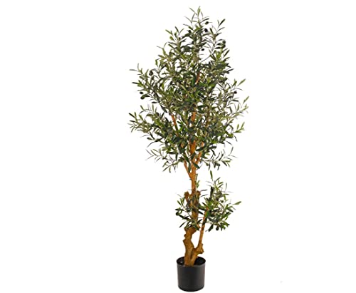 Hochwertiger künstlicher Olivenbaum 150cm im Topf mit ca. 1872 Textilblättern 42 Oliven und verzweigtem Stamm mit Zweigen aus Echtholz von kunstpflanzen-discount.com