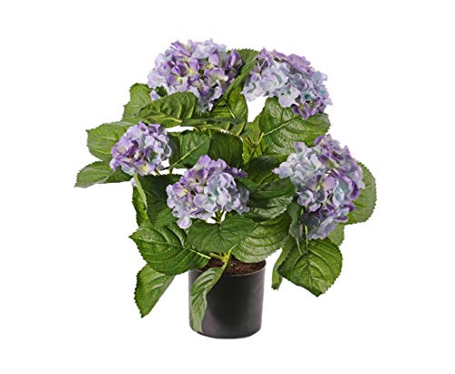 kunstpflanzen-discount.com Hortensien Kunstblume mit 5 blauen Blüten, Höhe 42cm - Künstliche Deko Hortensie blühend von kunstpflanzen-discount.com