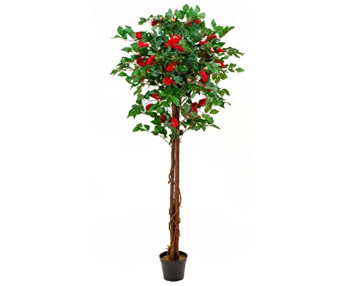 Kamelien Kunstbaum mit roten 111 roten Blüten 180cm - künstlicher Kamelienbaum künstliche Camellia von kunstpflanzen-discount.com