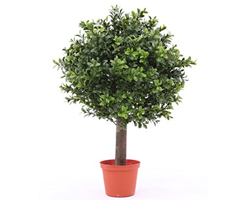 Künstliche Buchsbaumkugel 40cm auf Naturstamm mit 30cm Buchskugel und naturgetreuen Blättern im Topf von kunstpflanzen-discount.com