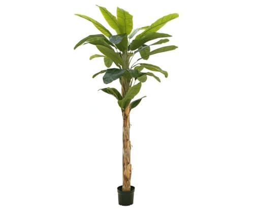 kunstpflanzen-discount.com Künstlicher Bananenbaum 210cm hoch mit 15 voluminösen Blättern und Naturmaterial am dicken Stamm von kunstpflanzen-discount.com