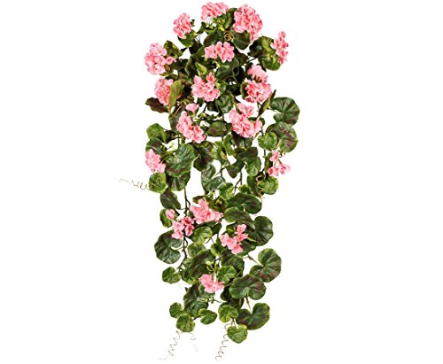 Künstlicher Geranienhänger 80cm mit 17 rosa farbigen Blüten UV-Beständig - Hängegeranien Kunstpflanze Pelargonien hängend zum Stecken von kunstpflanzen-discount.com