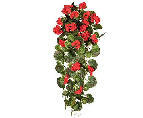 kunstpflanzen-discount.com Künstlicher Geranienhänger 80cm mit 17 roten Blüten UV-Beständig - Künstliche Hängegeranien Pelargonien hängend zum Stecken von kunstpflanzen-discount.com