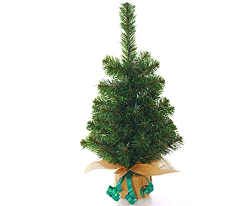 Künstlicher Kleiner Weihnachtsbaum Mini Christbaum 60cm als Tischdekoration - B1 schwer entflammbar mit Jute-Fuß geschmückt von kunstpflanzen-discount.com