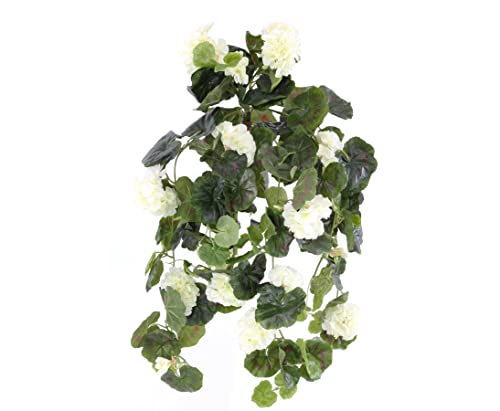 kunstpflanzen-discount.com Kunstblume Geranie hängend ca. 70cm lang mit 22 weißen Blüten und 128 Blätter - Künstliche Pelargonien Hängegeranien zum Stecken von kunstpflanzen-discount.com