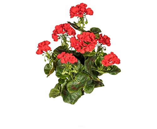 Kunstpflanze Geranie rot blühend UV-Beständig mit 40cm - Künstliche Pelargonien Garanienpflanze zum Stecken von kunstpflanzen-discount.com