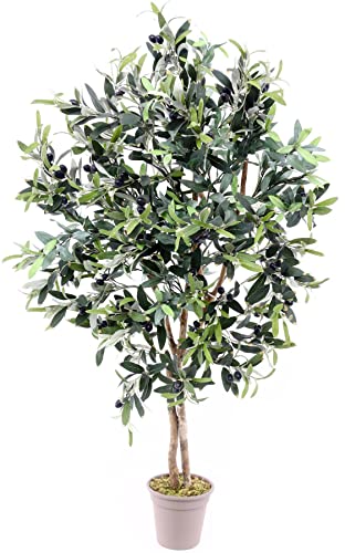 Künstlicher Olivenbaum 100cm mit Naturstämme & 640 Blätter aus Textilfaser - Kleiner Olivenbaum mit Früchten von kunstpflanzen-discount.com