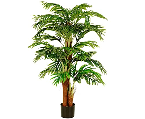 kunstpflanzen-discount.com Areca Kunstpalme 160cm hoch mit 3 Baststämme und 27 Wedel im Topf - Künstliche Areca Palme mit echter Palmfaser von kunstpflanzen-discount.com