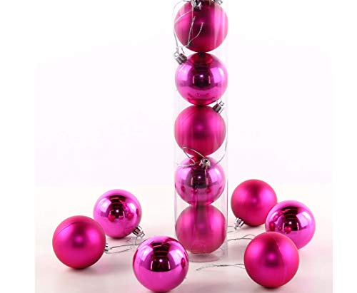 kunstpflanzen-discount.com Christbaumkugel 12 Set aus Kunststoff Magenta farbig mit 6cm matt und glänzend von kunstpflanzen-discount.com