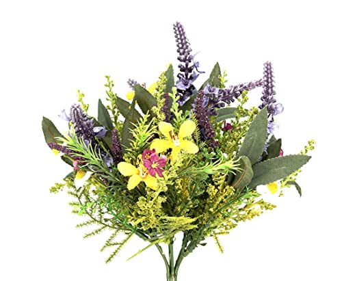 kunstpflanzen-discount.com Kleiner Kunstblumenstrauß aus Lavendel Wiesenblumen ca. 20cm inkl. Stiel - Blumenstrauß Blumengesteck Blumenarrangement künstlich von kunstpflanzen-discount.com