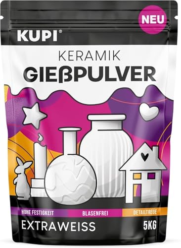 KUPI Keramik Gießpulver Weiß 10kg | Gips zum Gießen Lufthärtend & Geruchlos | Gießmasse für Silikonformen | Reliefgießpulver Weiß Keramikpulver Gipspulver von kupi