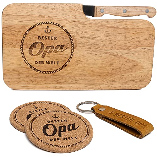 kupi Geschenke für Opa Geschenk | Geschenkset Bester Opa Geschenke | Geburtstagsgeschenk Brotzeitbrett Holz | Frühstücksbrettchen mit Gravur von kupi