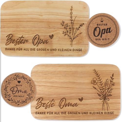 kupi Geschenkset Oma und Opa Geschenke für Großeltern | Brettchen Oma und Opa Frühstücksbrettchen mit Gravur | Geschenk Holzbrettchen Set von kupi