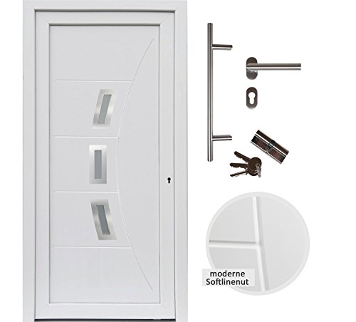 kuporta Kunststoff Haustür Eingangstür Nebeneingangstür Designline 98 x 208 cm weiß DIN links mit Stoßgriff-Set von kuporta