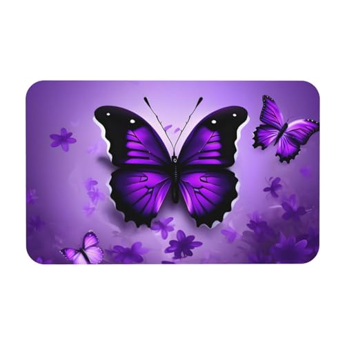 Badematte mit schönem violettem Schmetterlings-Druck, Kieselgur, groß, rutschfest, schnell trocknend, Badezimmer-Bodenmatte von kurue