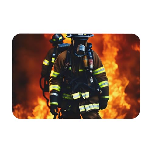 kurue Firefighter Feuerwehrmann Flamme Druck Badematte Kieselgur Duschmatte saugfähige Gummimatte für Dusche Boden Badezimmer rutschfest von kurue