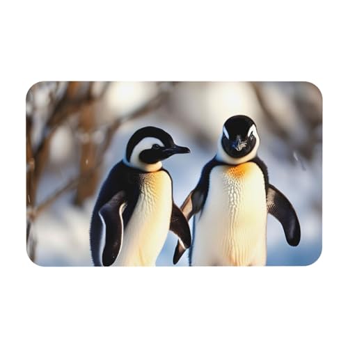 kurue Junge Pinguine mit Schnee-Aufdruck Kieselgur Badematte Große rutschfeste Duschmatte mit Schnell Trocknender Badezimmer Bodenmatte von kurue