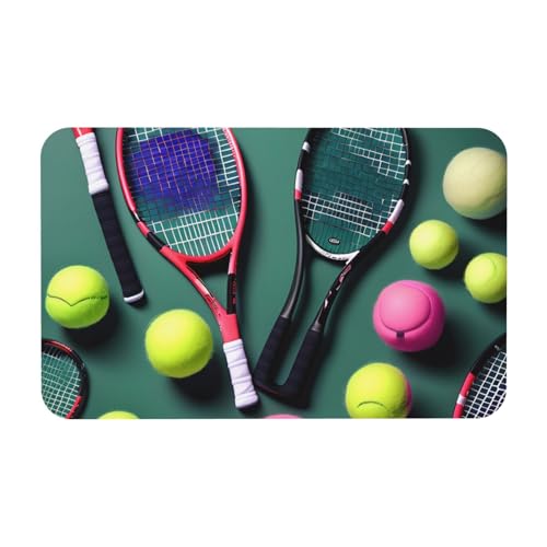 kurue Lustige Tennisschläger und Tennisbälle Druck Kieselgur Badematte Große rutschfeste Duschmatte mit schnell trocknender Badezimmer-Bodenmatte von kurue