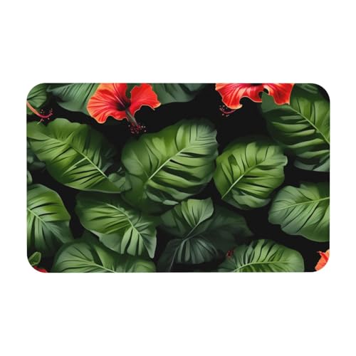 kurue Tropische Blumen und Laubdruck Kieselgur Badematte Große rutschfeste Duschmatte mit schnell trocknender Badezimmer-Bodenmatte von kurue