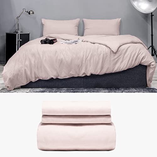kuschelfashion | Luxus Leinen Bettwäsche Set, Halbleinen Stonewashed, 260x220 + 2X 40x80cm - Powder pink | Ultra-weich, XXL GRÖßEN, nachhaltig & zeitlos schön von kuschelfashion