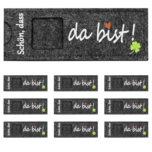 KUUGUDE 10 Stück "Schön, dass du da bist"-Filzhüllen für Schokolade (ohne Schokolade), Schokoladenverpackung als Geschenk für Hochzeit, Taufe, Geburtstag oder Abschluss von kuugude