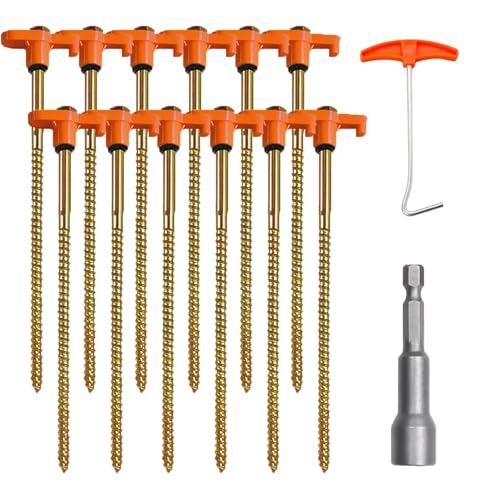 KUUGUDE 12 Stück Zeltheringe, Zeltheringe zum Schrauben, drehbare Schraubheringe Camping, mit Nagelzieher und Bit, robuste Stahl-Heringe für Camping und Outdoor (orange Farbe)​ von kuugude