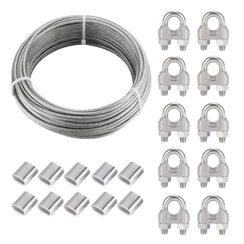 KUUGUDE 2 mm 50 m Drahtseil, Stahlseil 304 Edelstahlseil, Stahlseil mit Ösen, M3 Edelstahl Seilspanner & Drahtseilklemme, für Kletterpflanzen Rankhilfe, Wäscheleine und Gardinenseil KUUGUDE 2 mm 50 m Drahtseil, Stahlseil 304 Edelstahlseil, Stahlseil mit Ösen, M3 Edelstahl Seilspanner & Drahtseilklemme, für Kletterpflanzen Rankhilfe, Wäscheleine und Gardinenseil von kuugude