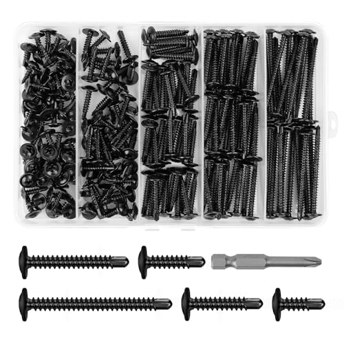 190 Stück #8 modifiziertes Halsspannkopf-Holzschrauben-Sortiment, Kreuzschlitz-Antrieb, schnelle Metallschrauben, schwarze Beschichtung, Schraubendreher-Bit im Lieferumfang enthalten, 5 Größen (1/2 von kvohlum