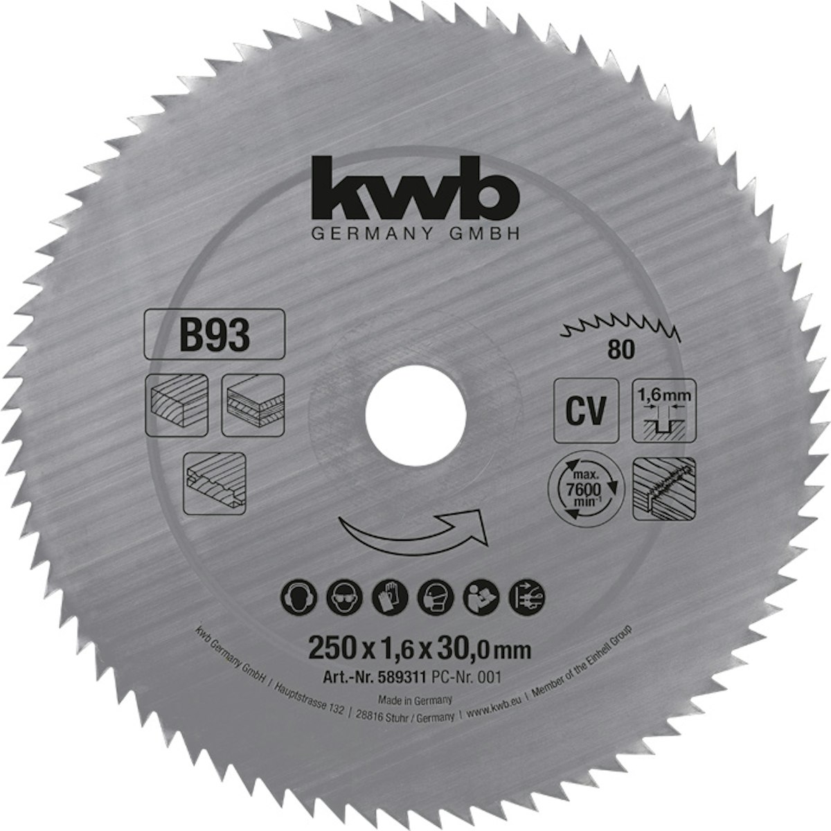 kwb Bk-Sägebl. CV Ø 250 x 30  Z80 589311 von kwb Germany GmbH