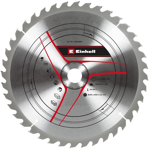 Original Einhell Kreissägeblatt 305x30 (Sägen-Zubehör, Ø 305 mm, Aufnahme 30 mm, 40 geschränkte Zähne, Schnittbreite 3,0 mm, für Kapp-Gehrungssägen mit Obertisch) von kwb by Einhell