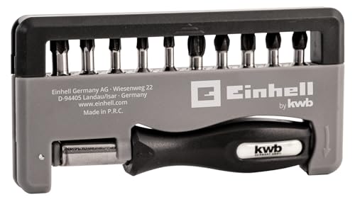 Original Einhell 12-tlg. Handy Bit-Box Impact (Schrauberbit-Set, 10x Bit 25 mm magnetisch, aus TQ60-Stahl, 1x Schnellwechselbithalter, 1x Schraubendreher-Griff) von kwb by Einhell