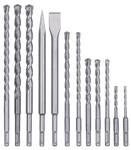 Original Einhell 12-tlg. SDS-plus Bohrer-Meißel-Set (Bohrhammer-Zubehör, inkl. 10x Steinbohrer, 1x Flachmeißel, 1x Spitzmeißel, im praktischen Koffer) von kwb