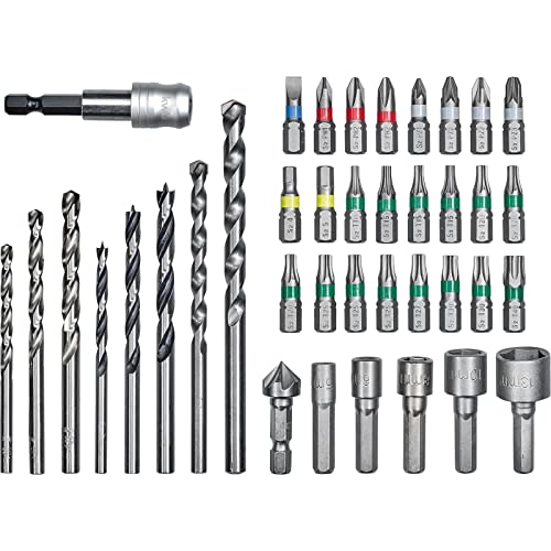 Original Einhell 39-tlg. Bit- und Bohrer-Set für Stein, Metall, Holz (8x Bohrer, 24x Bit, 5x Steckschlüsseleinsatz, 1x Senker, 1x Schnellwechselbithalter, Aufbewahrungsbox) von Einhell