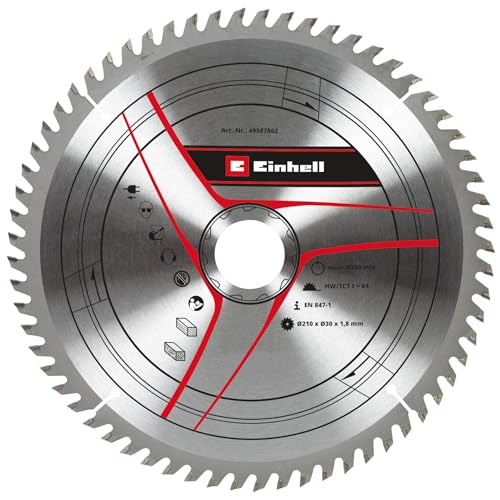 Original Einhell Kreissägeblatt 210x30 (Sägen-Zubehör, Ø 210 mm, Aufnahme 30 mm, 64 Zähne, Schnittbreite 1,8 mm, für Akku-Zug-Kapp-Gehrungssägen & Akku-Tischkreissägen) von kwb by Einhell