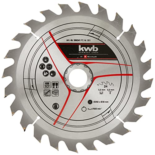 Original Einhell Kreissägeblatt 250x30 (Sägen-Zubehör, Ø 250 mm, Aufnahme 30 mm, 24 Zähne, Schnittbreite 3,2 mm, für Zug-Kapp-Gehrungssägen und Tischkreissägen) von Einhell