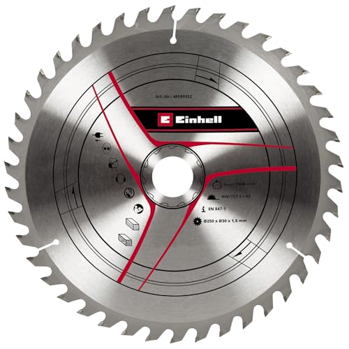 Original Einhell Kreissägeblatt 250x30 (Sägen-Zubehör, Ø 250 mm, Aufnahme 30 mm, 42 geschränkte Zähne, Schnittbreite 1,8 mm, für Zug-Kapp-Gehrungssägen) von kwb by Einhell